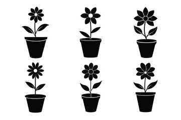 Fototapeta premium Set of Flower in pot silhouette style vector in white background