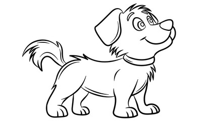 Outlined drawing cartoon dog standing with collar, wagging tail in png, perfect for coloring pages