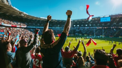 Picture a rugby stadium where a thrilling match is underway. The players tackle and pass the ball...