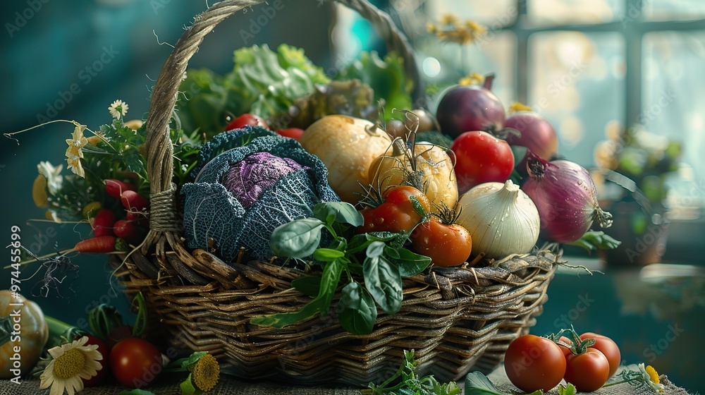 Poster fresh vegetables in a basket