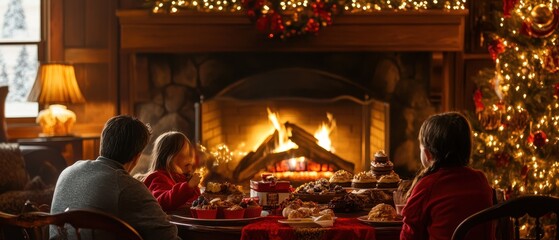 Naklejka premium Cozy Christmas Gathering Around the Fireplace