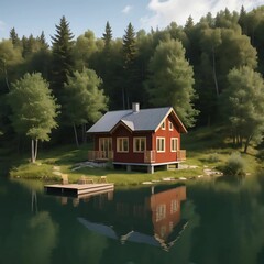 Obraz premium Cozy Knockdown House by the Lake