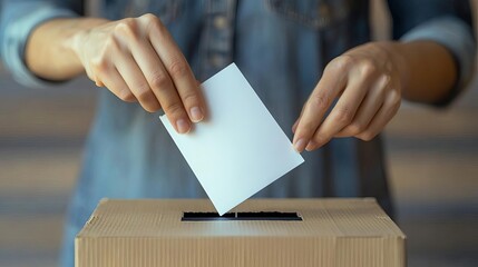 Get out the vote Close-up of hands dropping a ballot into a voting box, symbolizing the power of individual choice, democracy in action, no faces visible