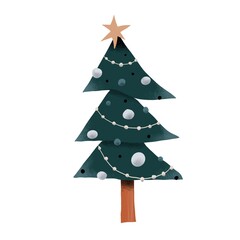 An illustration of a tall Christmas tree adorned with baubles, beads, and a star on top. Perfect for festive designs, holiday cards, and seasonal decorations.