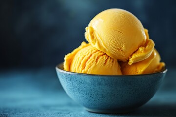 Beautiful mango ice cream scoop in the bowl 