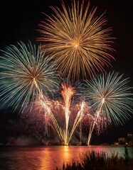 Isolated fireworks with depth of field capturing vibrant colors and festive atmosphere