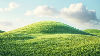 Rounded cartoon-style hill with green grass and a light sky, bright and colorful in a matte anime 3D texture.