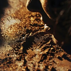 Macro close-up of a rough, rusty, brown textured metal or weathered ground.