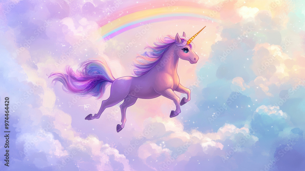 Canvas Prints unicorn rainbow sky.