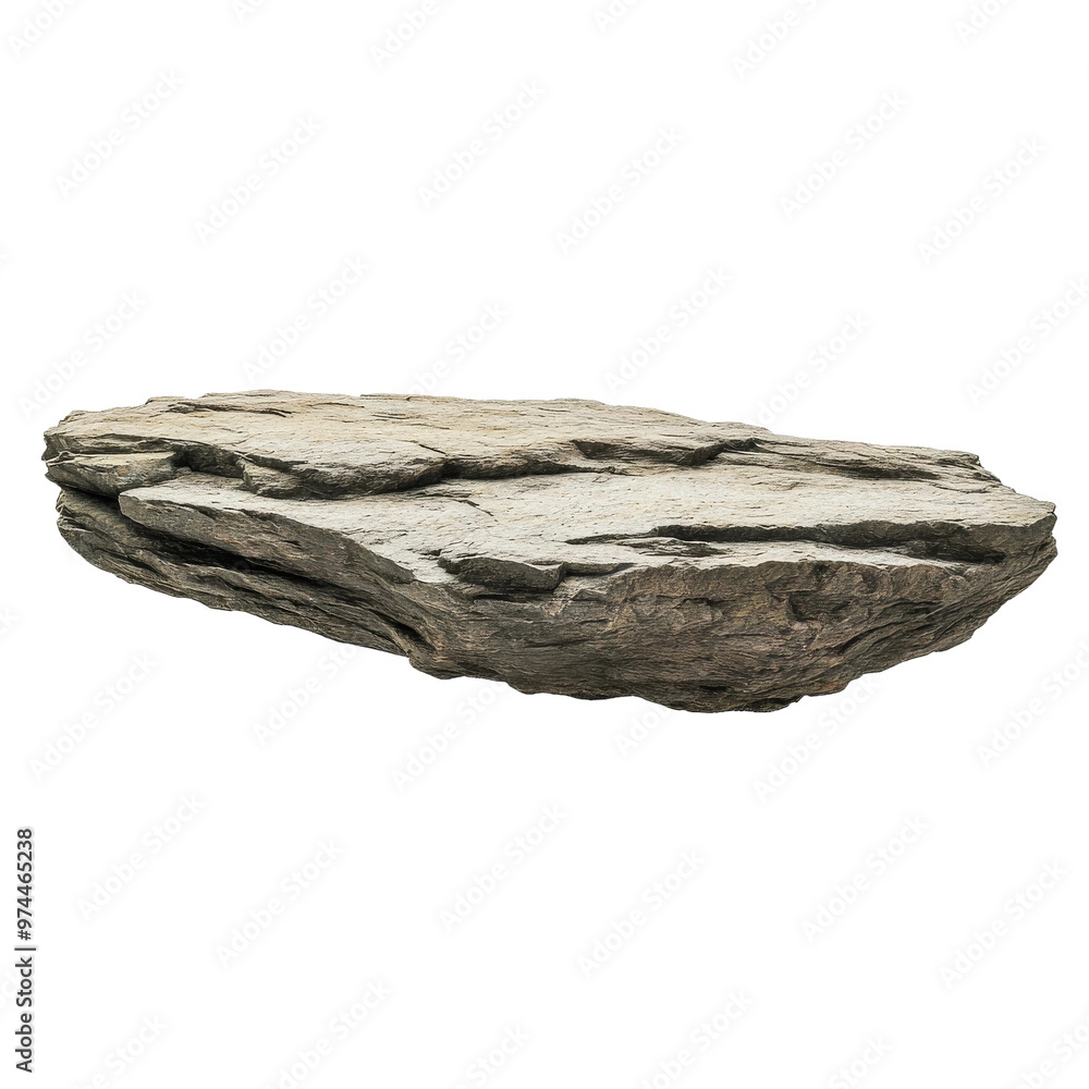 Poster flat, weathered stone resting on a transparent background for design and artistic projects