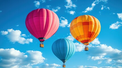 Fototapeta premium Balloons flying high in a clear blue sky