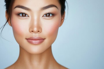 Obraz premium Beautiful young asian woman with clean fresh skin on white background,