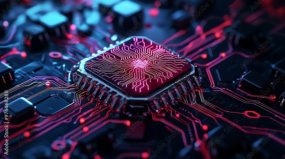 Aufkleber a motherboard pulses with life as its circuits hum around a glowing cpu processor.