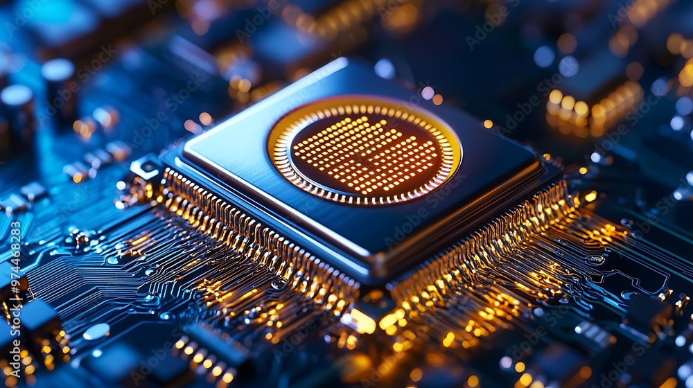 Poster the processor on the motherboard shines brightly, commanding attention in the sea of circuits.