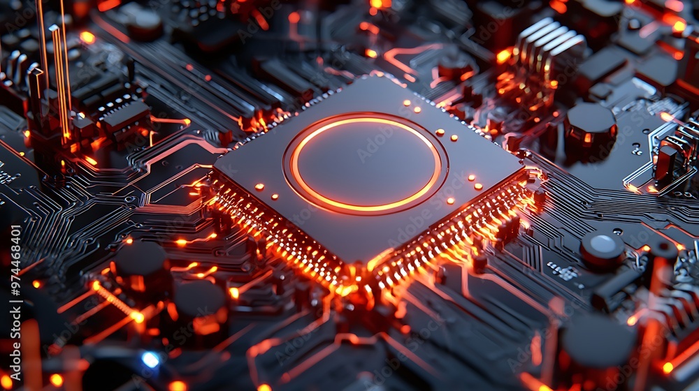 Aufkleber a close-up view of an illuminated cpu on the motherboard showcases the heart of modern technology.