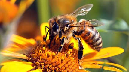 Fototapeta premium Honeybee collecting nectar wallpaper