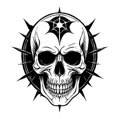 Fototapeta premium Halloween. Black and white drawing. Logo design for use in graphics. Skull