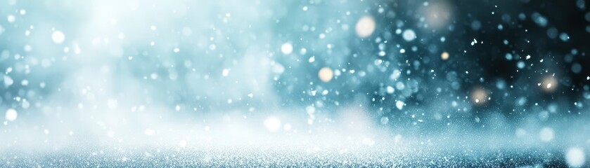 Obraz premium A mesmerizing abstract background featuring a wintry scene with sparkling bokeh and snowflakes, ideal for holiday-themed designs, festive promotions, web banners, or winter-inspired projects,