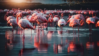 Naklejka premium A view of some Flamingos in the water
