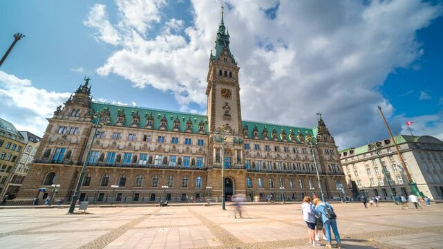 Hamburg city Germany Time lapse, Hyperlapse footage of hamburg city hall, town hall and main sqaure in hamburg old town in 4K.