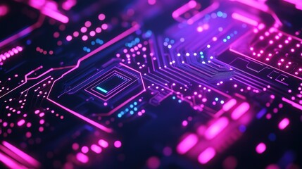 Obraz premium Circuit board with glowing neon lights