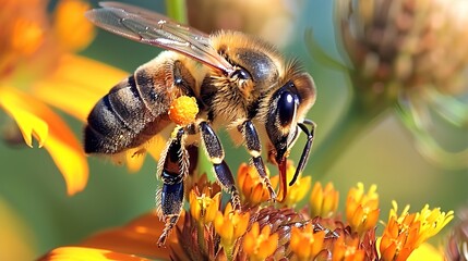 Fototapeta premium Honeybee collecing nectar wallpaper