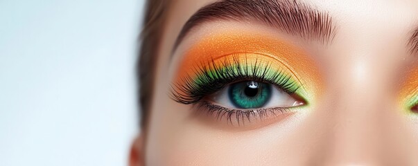 Model with a neonthemed Halloween makeup look, using products from a bright cosmetic set, Neon Halloween Glam, highlighting the vibrant and bold style