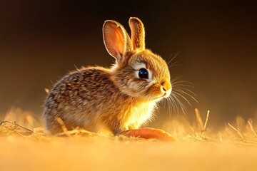 Fototapeta premium A Curious Bunny Bathed in Golden Light
