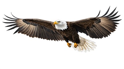 Fototapeta premium Bald Eagle Soaring in Flight with Spread Wings