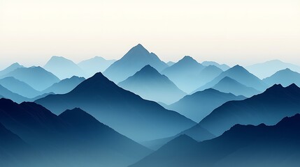 Obraz premium A blue mountain range fades into the mist as the sun sets, creating a tranquil, foggy silhouette.