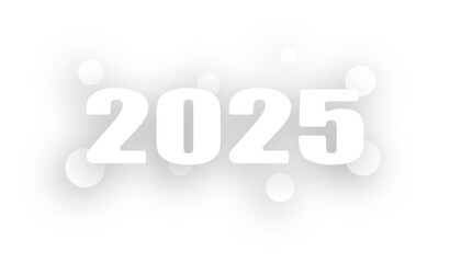 2025 year. White numbers with shadow and dots. Vector design for print, banner, poster. Template for New Year's Eve celebrations and party invitations