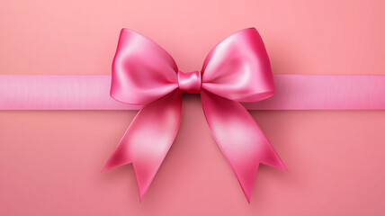 Pink ribbon bow on a soft pink background for Breast Cancer Awareness Month celebration