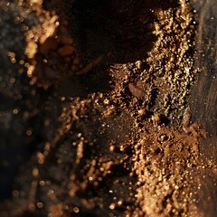 Rich brown earthy texture close-up; dry cracked soil detailed macro shot.