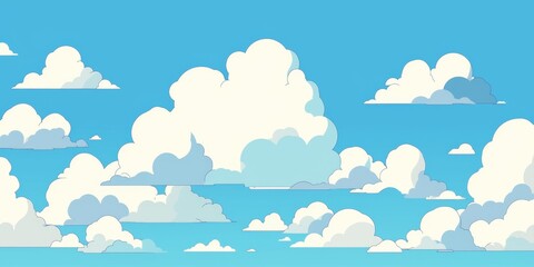 Simple Cartoon Sky with Clouds in Vector Art Style