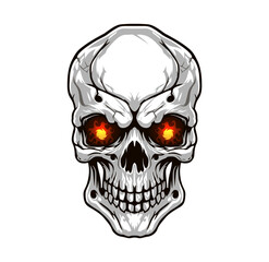 Ai generated angry skull mascot, generative ai enraged cranium with fiery eyes and sharp teeth, exudes a menacing aura, embodying Halloween spooky spirit and striking fear. Biker or sports club emblem