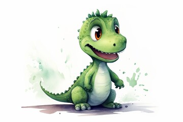Fototapeta premium Minimalistic watercolor illustration of happy dino.