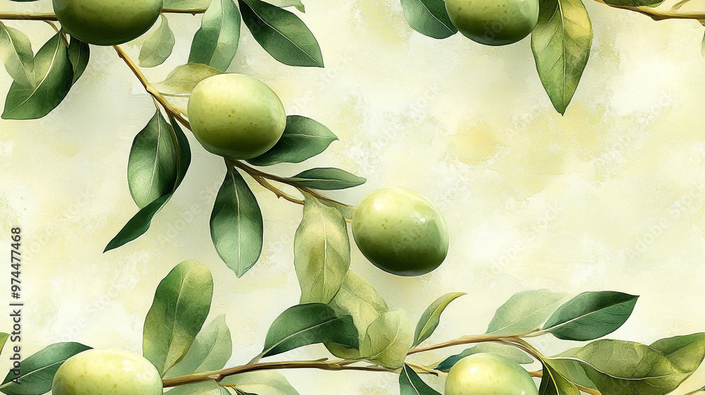 Wall mural background with olive branches.