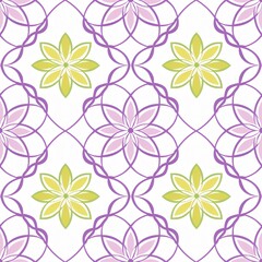 A seamless pattern with purple and yellow flowers.