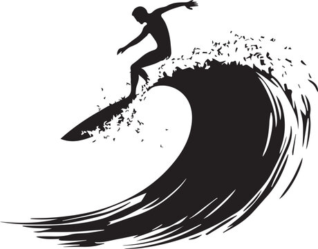 recommend clip art: Surfer riding massive wave silhouette graphic vector