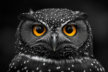 Portrait of an owl in close-up.