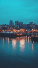 Fototapeta premium City Skyline Reflections in Calm Water at Twilight.