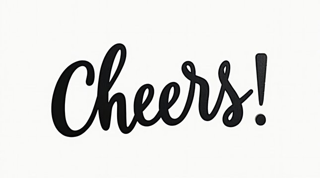 Cheers calligraphy text on white background with black lettering