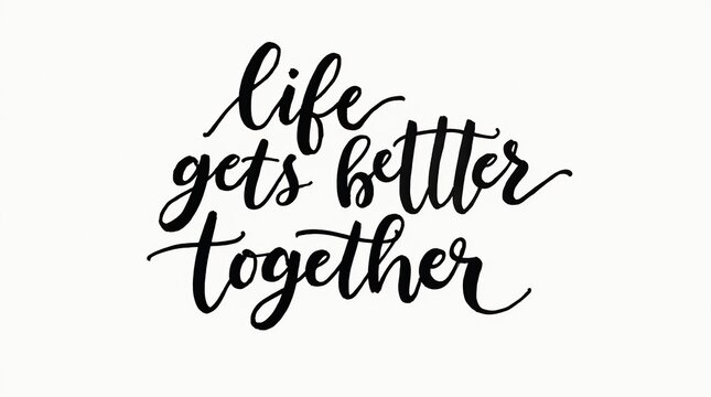 Inspirational quote about life gets better together in calligraphy