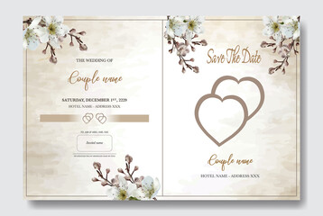 WEDDING INVITATION FRAME WITH FLOWER DECORATIONS WITH FRESH LEAVES