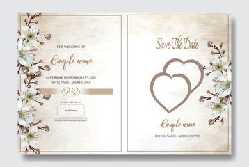 WEDDING INVITATION FRAME WITH FLOWER DECORATIONS WITH FRESH LEAVES