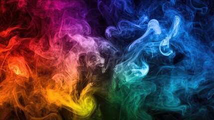 multi-colored smoke on a dark background. Selective focus