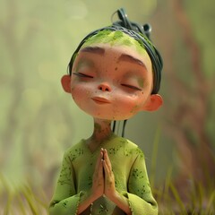 Stylized Digital Portrait of a Young Boy with Green Hair