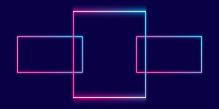 neon rectangle . set of three square neons vector. blue and violet. element for illustration design. isolated on dark blue violet  background