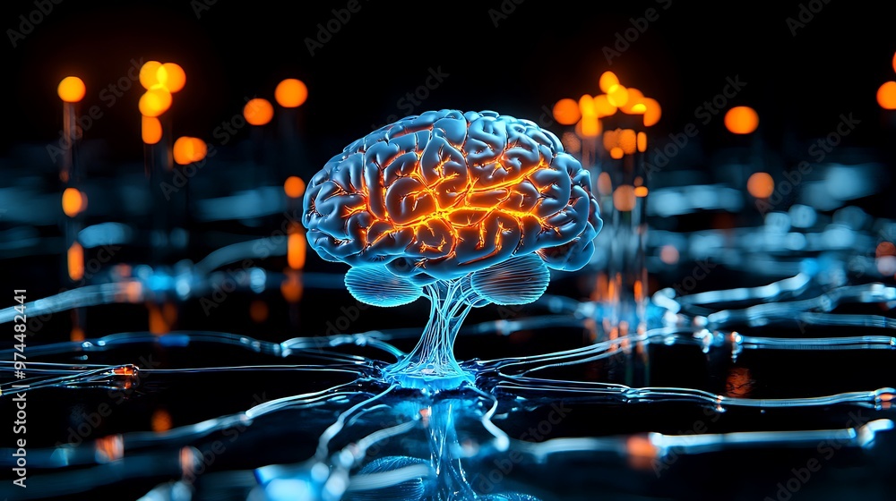 Poster an abstract concept of a glowing brain neuron network reveals the complexity of the mind�s connectio