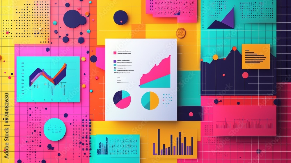 Poster abstract colorful charts and graphs on grid background